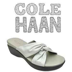 Cole Haan Aubree Grand Slide Sandals White Ruched Leather Women’s Size 10 B Used